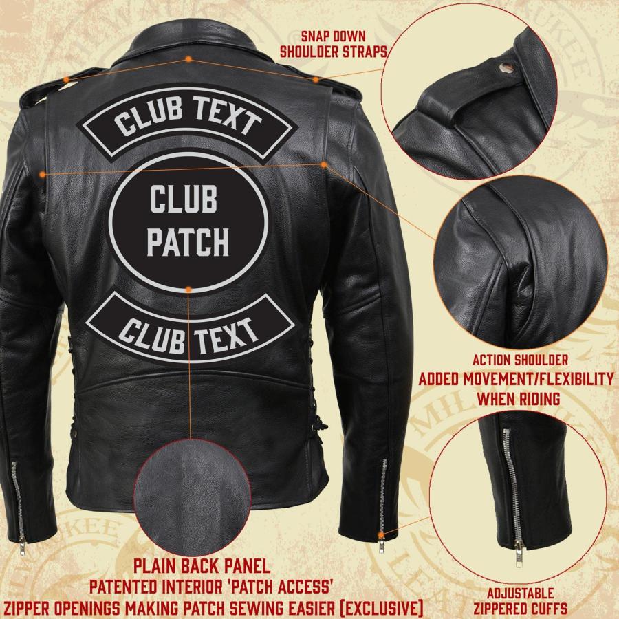 【並行輸入品】Milwaukee Leather SH1011 ブラック クラシック ポリス オートバイジャケット メンズ 牛革 サイドレース付の画像