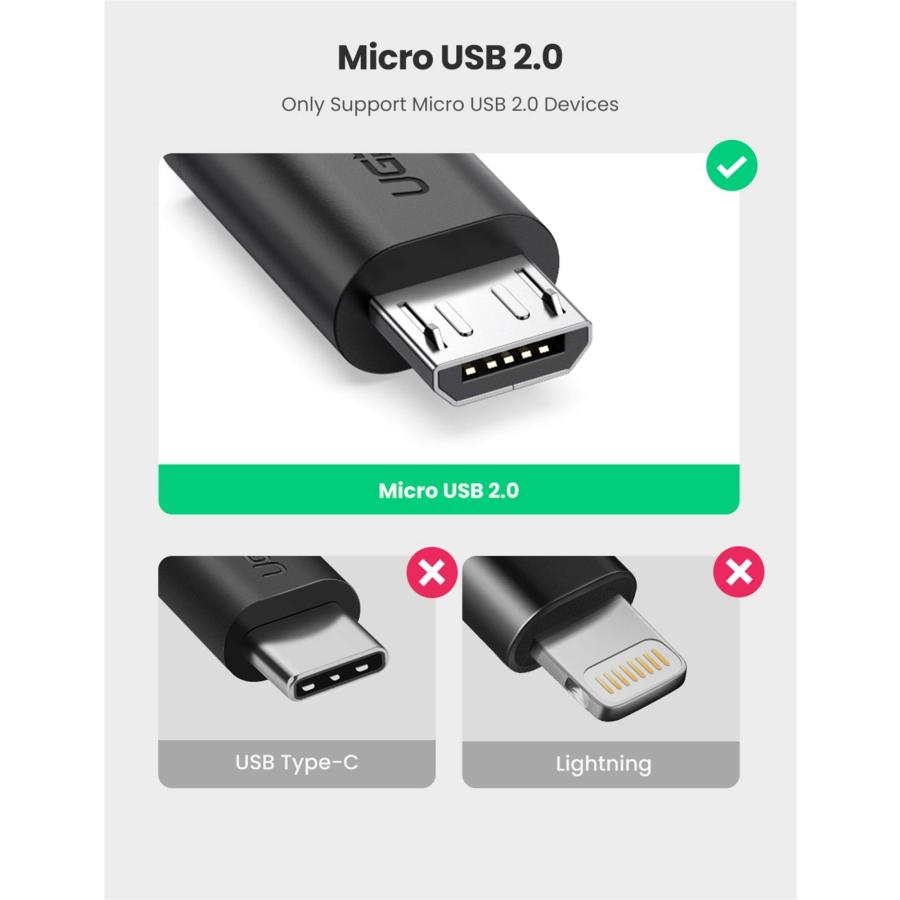 UGREEN OTGケーブル USBホスト変換アダプタ micro USB オス USB A メス 12cm ブラック UGREE 並行輸入品｜import-tabaido｜04