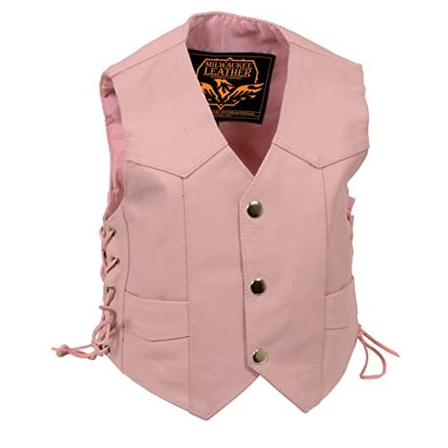 【並行輸入品】Milwaukee Leather SH2011LPNK Girls Pink Classic Three Snap Leatheの画像