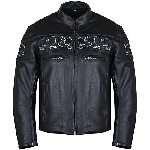 【並行輸入品】反射性スカルプレミアム牛革オートバイジャケット。 Vance Leather Men's Stand Up Collar Premの画像