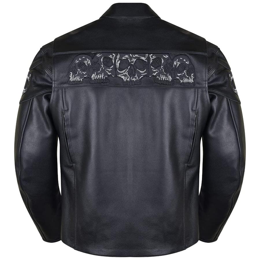【並行輸入品】反射性スカルプレミアム牛革オートバイジャケット。 Vance Leather Men's Stand Up Collar Premの画像