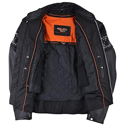 【並行輸入品】反射性スカルプレミアム牛革オートバイジャケット。 Vance Leather Men's Stand Up Collar Premの画像