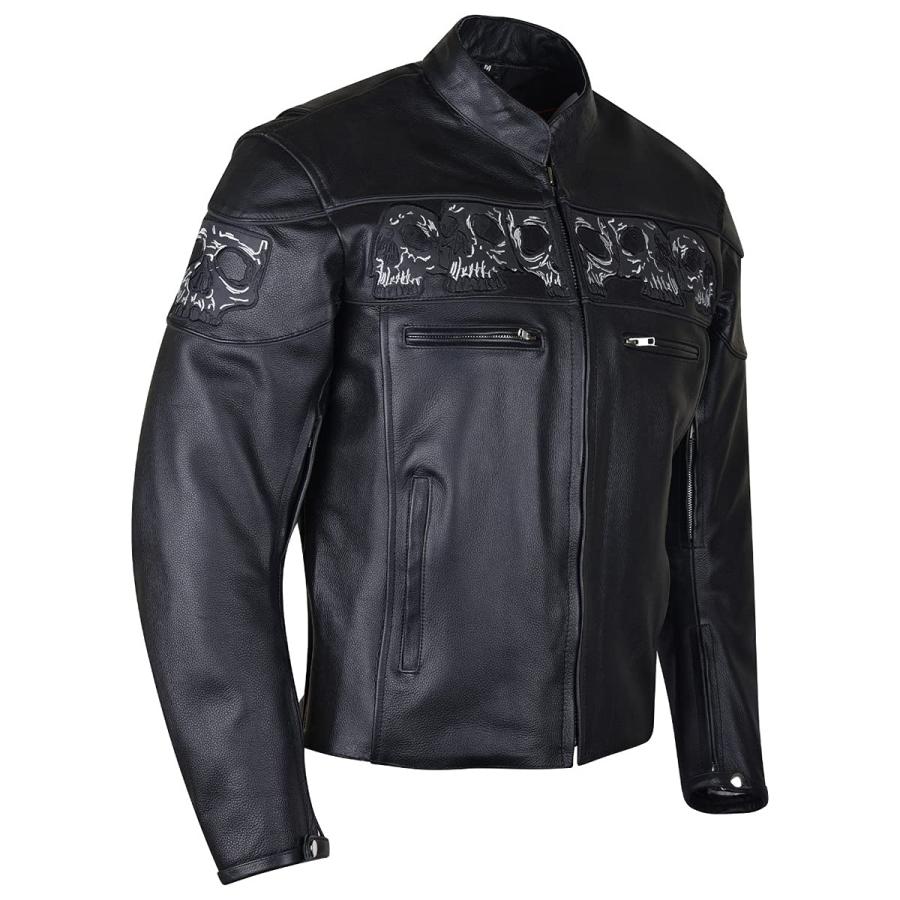 【並行輸入品】反射性スカルプレミアム牛革オートバイジャケット。 Vance Leather Men's Stand Up Collar Premの画像