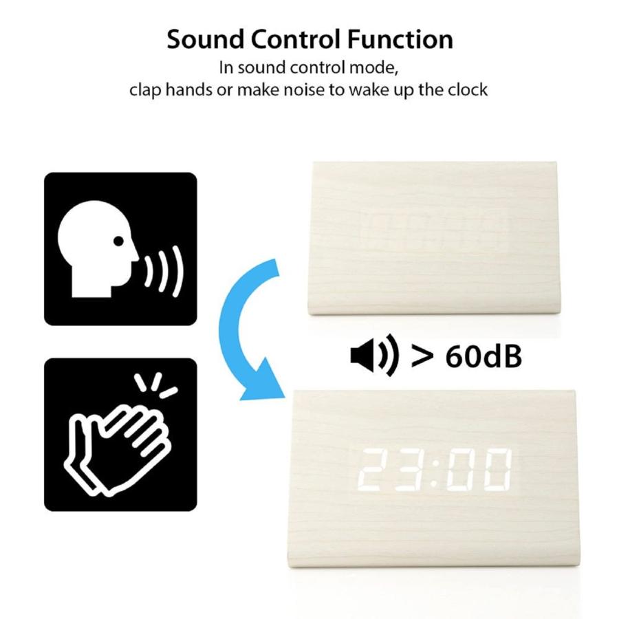 【並行輸入品】GEARONIC Digital Alarm Clock Wooden Alarm Clock Wood Modern Tria_3