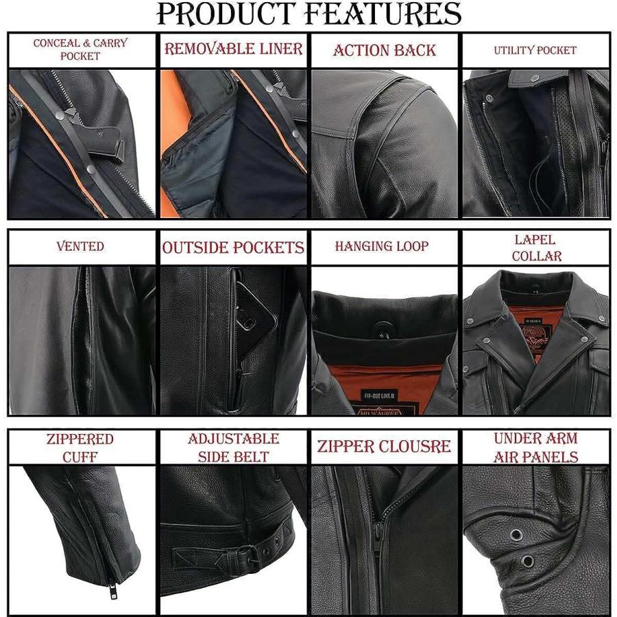 【並行輸入品】Milwaukee Leather LKM1760 メンズ ブラックレザー オートバイジャケット ユーティリティポケット付き - 　並行の画像