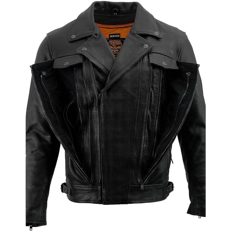【並行輸入品】Milwaukee Leather LKM1760 メンズ ブラックレザー オートバイジャケット ユーティリティポケット付き - 　並行の画像