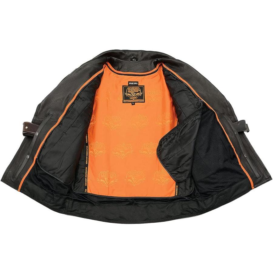 【並行輸入品】Milwaukee Leather LKM1760 メンズ ブラックレザー オートバイジャケット ユーティリティポケット付き - 　並行の画像