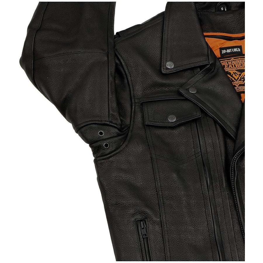 【並行輸入品】Milwaukee Leather LKM1760 メンズ ブラックレザー オートバイジャケット ユーティリティポケット付き - 　並行の画像
