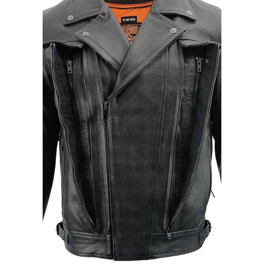 【並行輸入品】Milwaukee Leather LKM1760 メンズ ブラックレザー オートバイジャケット ユーティリティポケット付き - 　並行の画像