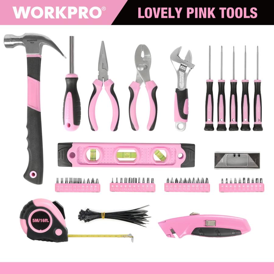 【並行輸入品】WORKPRO 103 Piece Pink Tool Kit Ladies Hand Tool Set with Easy_6