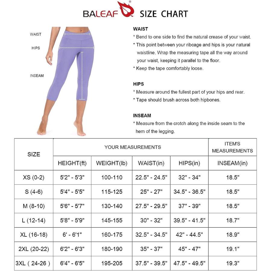 【並行輸入品】BALEAF レディース ヨガ ワークアウト カプリ レギンス アスレチック 透けない ミッドウエストパンツ サイドポケット カプ