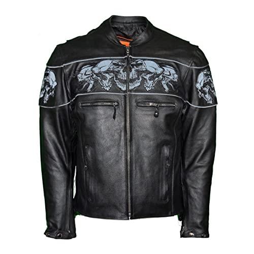 【並行輸入品】反射加工 スカルマーク付 メンズライダーレザージャケット レギュラー  2XL MJ825 SS Dealer Leather Mの画像