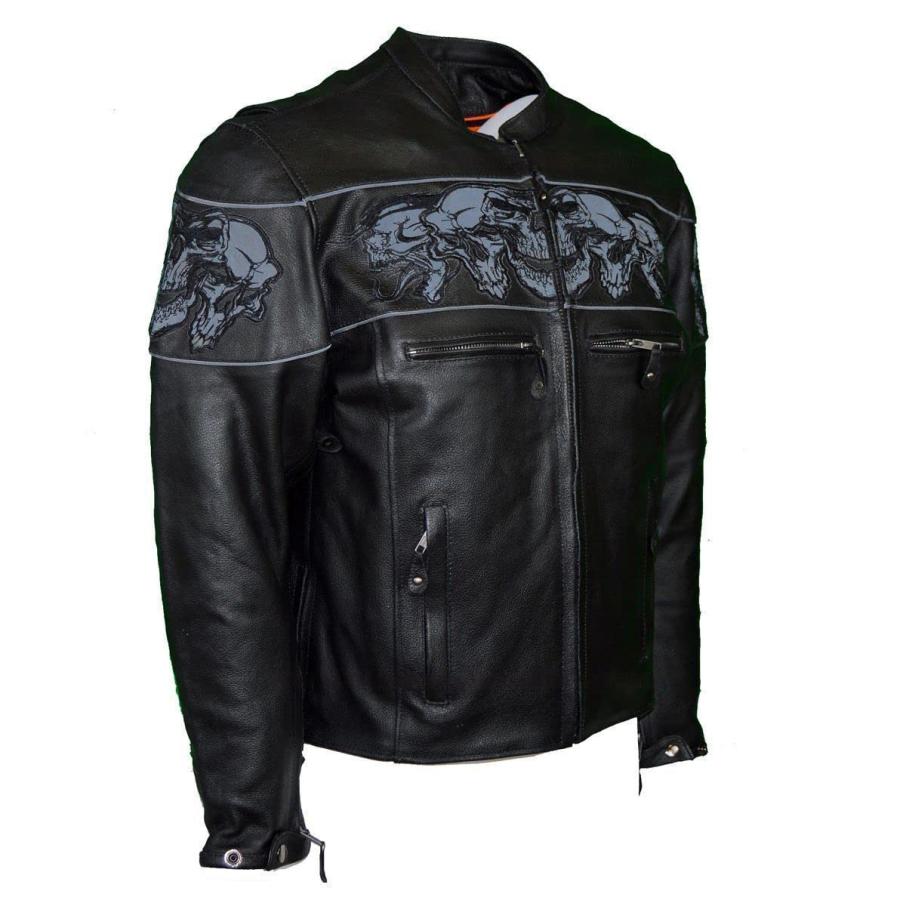 【並行輸入品】反射加工 スカルマーク付 メンズライダーレザージャケット レギュラー  2XL MJ825 SS Dealer Leather Mの画像