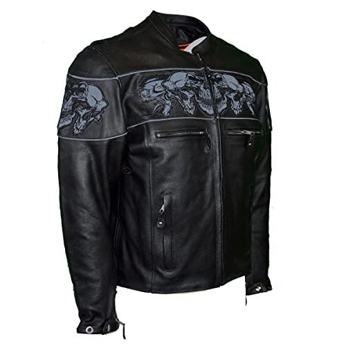 【並行輸入品】反射加工 スカルマーク付 メンズライダーレザージャケット レギュラー  2XL MJ825 SS Dealer Leather Mの画像