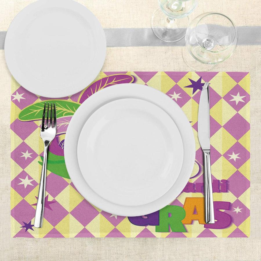 Ambesonne Mardi Gras Place Mats Set of 4, Checkered Pattern with 並行輸入品｜import-tabaido｜07