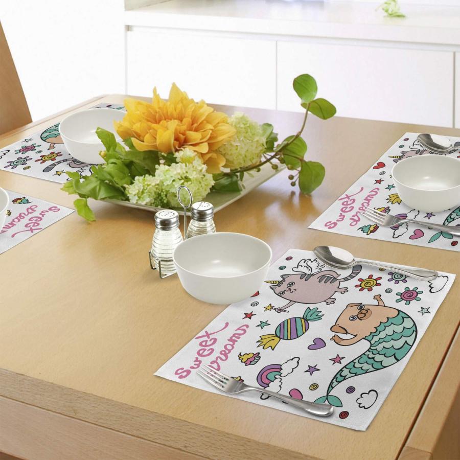 Ambesonne Unicorn Cat Place Mats Set of 4, Pug Mermaid and Unico 並行輸入品｜import-tabaido｜10