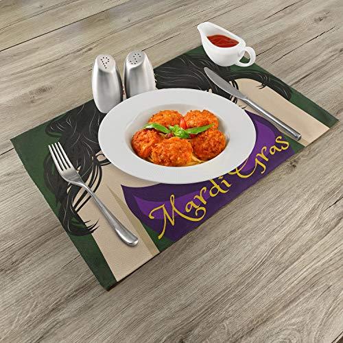 Ambesonne Mardi Gras Place Mats Set of 4, Young Woman with Party 並行輸入品｜import-tabaido｜05