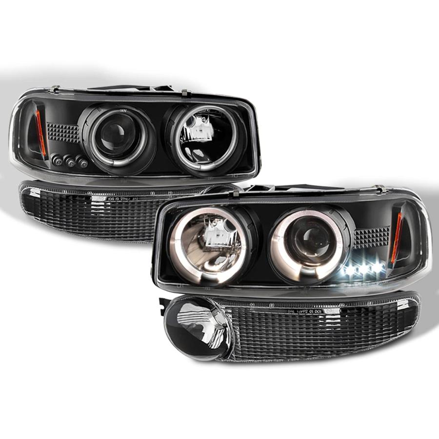 【並行輸入品】GMC Sierra 1500 Yukon Denali ブラックヘイロープロジェクターLEDヘッドライト+ブラックバンパーシグナ_2