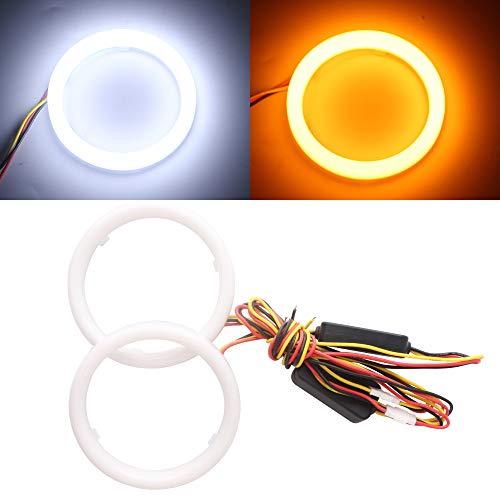 【並行輸入品】Qasim 1ペア 90mm ホワイト+アンバー スイッチバック 108SMD 4014 LED ヘイローリング エンジェルアイの画像