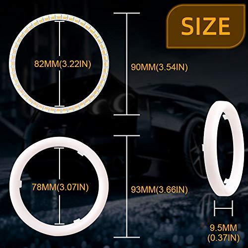 【並行輸入品】Qasim 1ペア 90mm ホワイト+アンバー スイッチバック 108SMD 4014 LED ヘイローリング エンジェルアイの画像