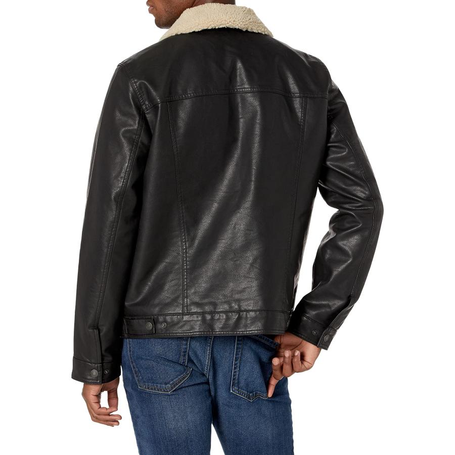 LEVI’S トラッカージャケット フェイクレザー ブラック L Levi's メンズ フェイクレザー シェルパ裏地 トラッカー