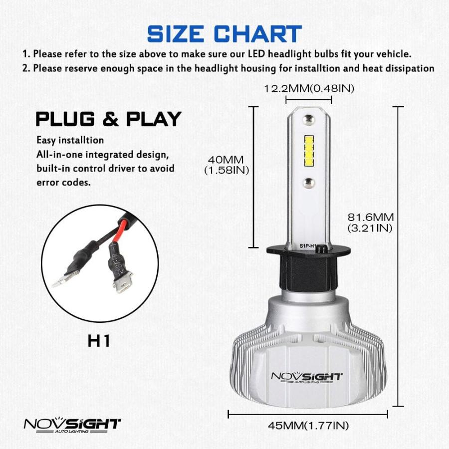 【並行輸入品】NOVSIGHT H1 50W 10000LM 6500K クールホワイト 車用LED電球 変換キット IP68 防水 オールイン 並行の画像