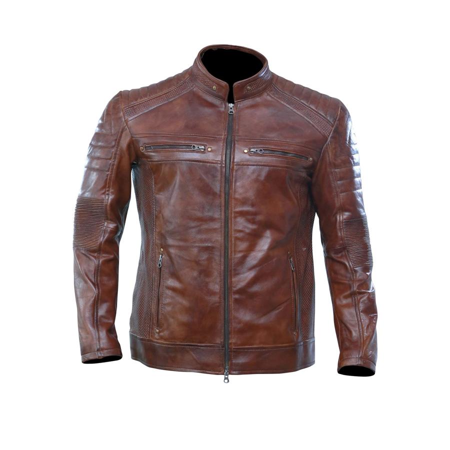 ブラウンレザージャケット モーターサイクルジャケット（ホースハイド） オレンジブラウン