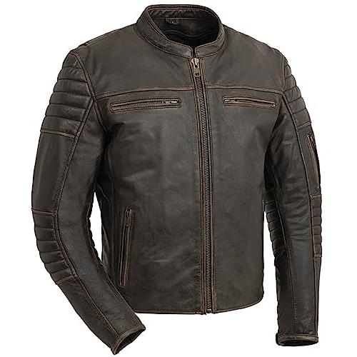 【並行輸入品】First MFG Co.   コミューター   メンズ モーターサイクルレザージャケット (ブラウン、ミディアム) Firstの画像