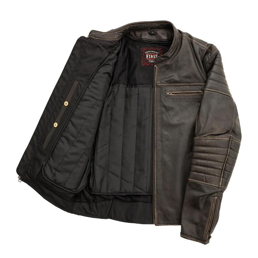 【並行輸入品】First MFG Co.   コミューター   メンズ モーターサイクルレザージャケット (ブラウン、ミディアム) Firstの画像