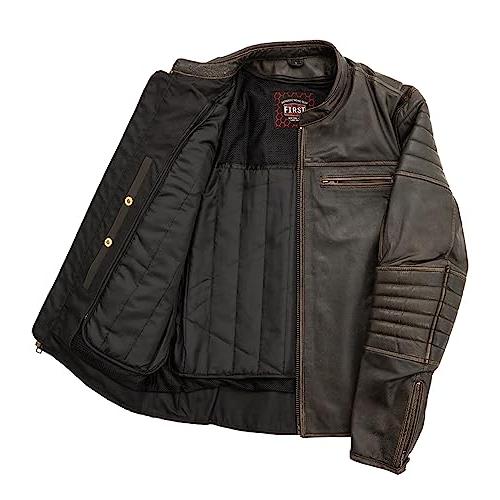 【並行輸入品】First MFG Co.   コミューター   メンズ モーターサイクルレザージャケット (ブラウン、ミディアム) Firstの画像