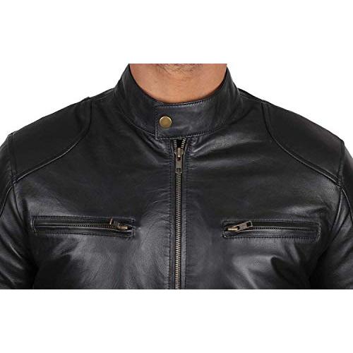 【並行輸入品】本革ブラックレザージャケット メンズ   ラムスキン 軽量 メンズレザージャケット US サイズ: Large カラー: ブラックの画像