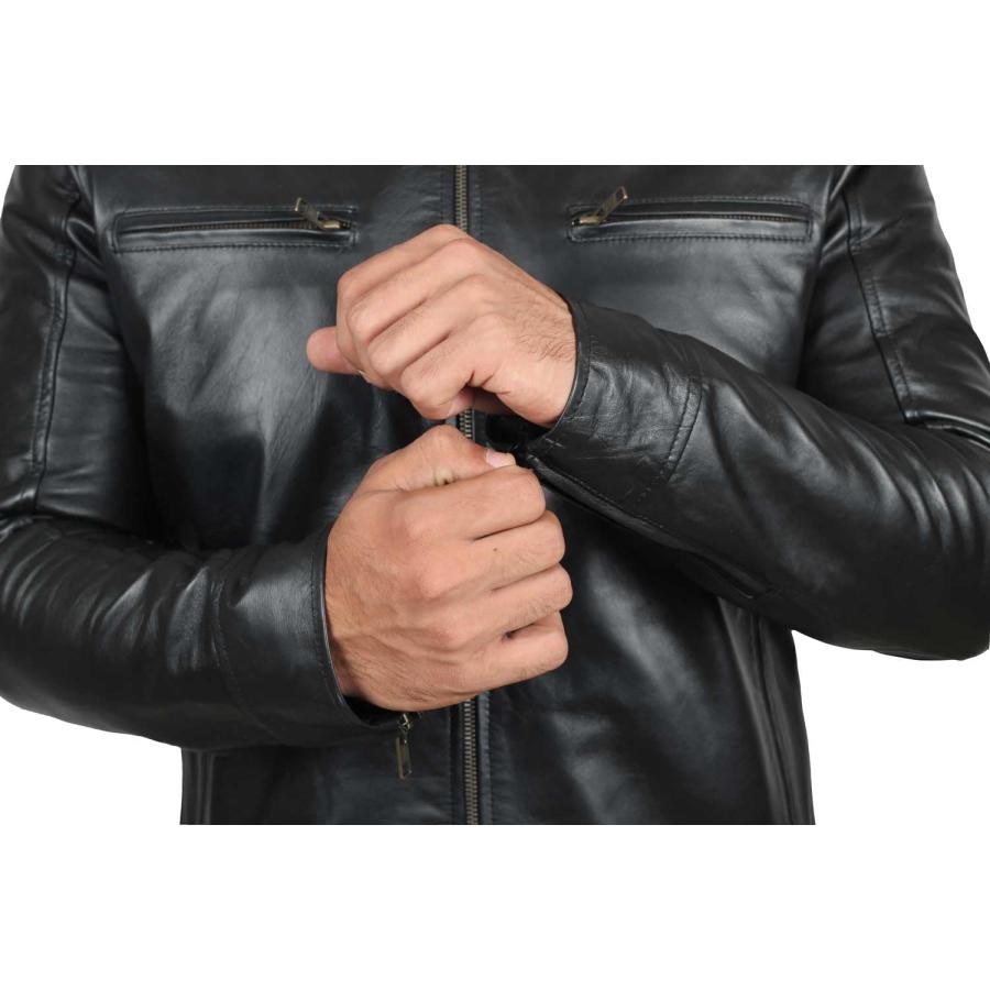 【並行輸入品】本革ブラックレザージャケット メンズ   ラムスキン 軽量 メンズレザージャケット US サイズ: Large カラー: ブラックの画像