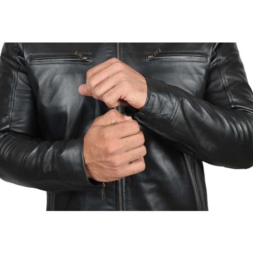 【並行輸入品】本革ブラックレザージャケット メンズ   ラムスキン 軽量 メンズレザージャケット US サイズ: Large カラー: ブラックの画像