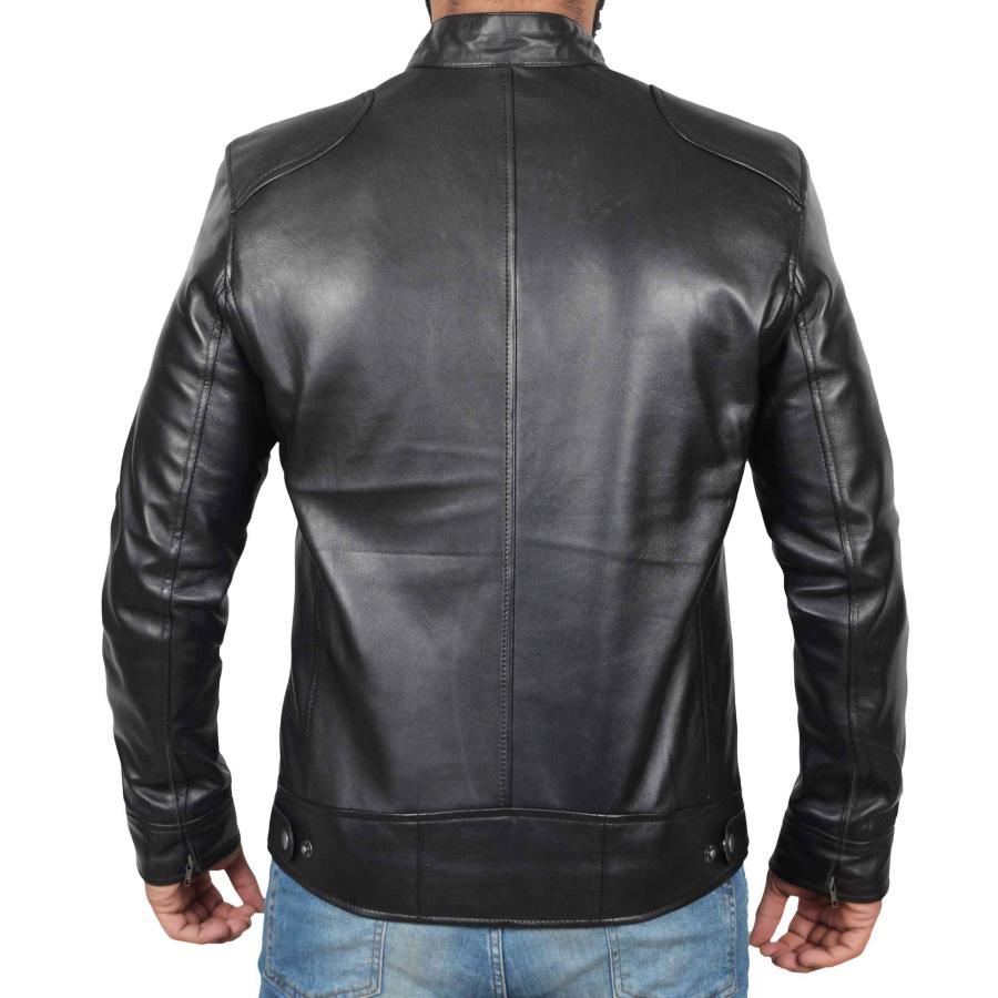 【並行輸入品】本革ブラックレザージャケット メンズ   ラムスキン 軽量 メンズレザージャケット US サイズ: Large カラー: ブラックの画像