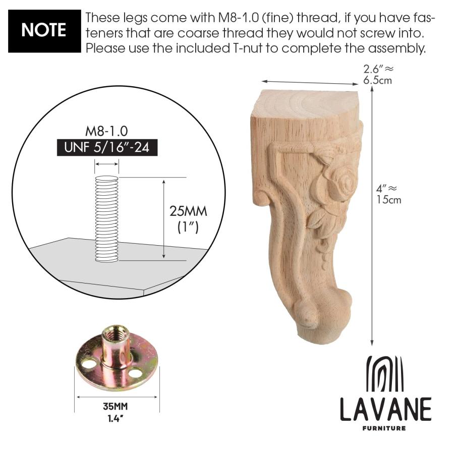 【並行輸入品】La Vane 木製家具の脚 4点セット ヨーロッパスタイル ソリッドウッド 彫刻家具 交換用 足装飾 ソファ キャビネット ワー_9