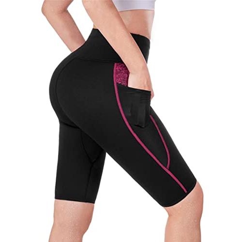【並行輸入品】TrainingGirl ハイウエストサウナスウェットショーツ 減量ワークアウトパンツ ポケット付き レディース ランニング ジム