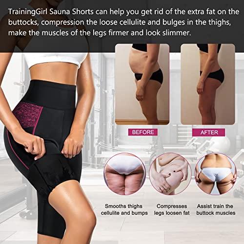 【並行輸入品】TrainingGirl ハイウエストサウナスウェットショーツ 減量ワークアウトパンツ ポケット付き レディース ランニング ジム