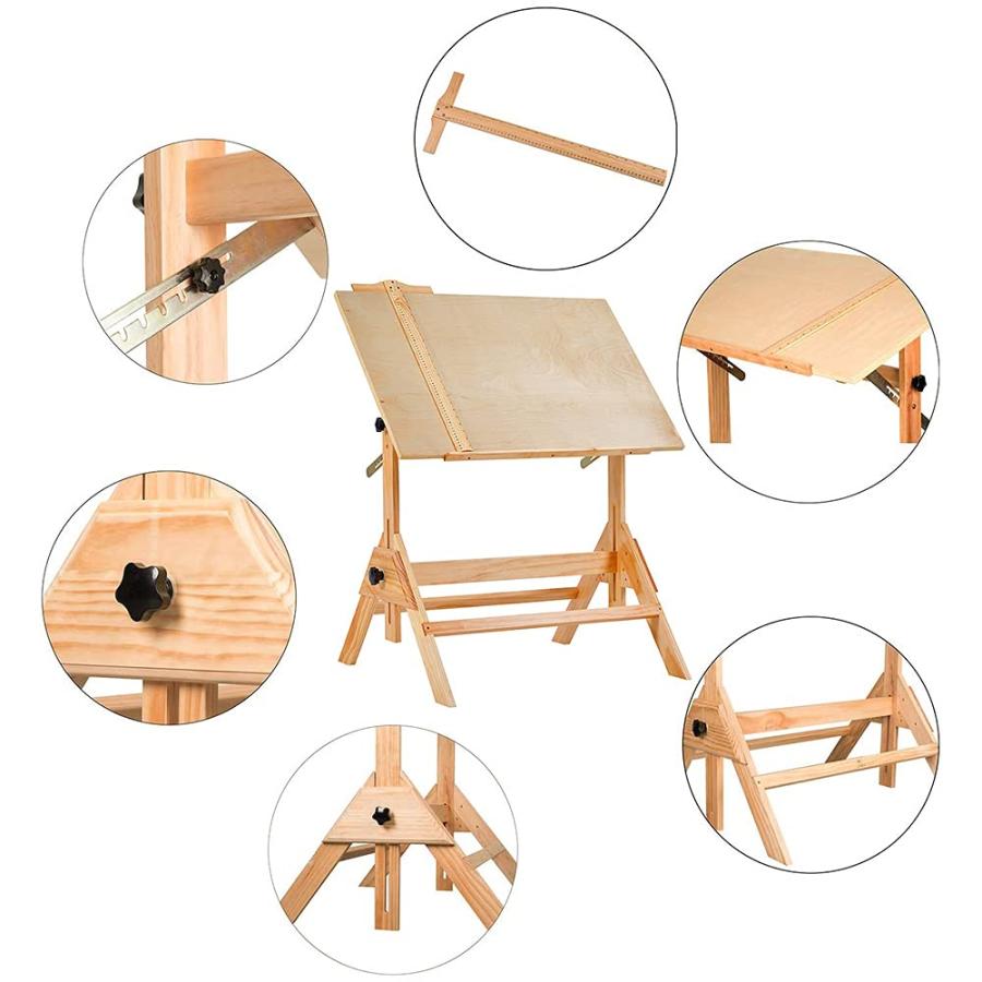 並行輸入品】MEEDEN 製図台 製図机 木製 T定規付き 折りたたみ 高さ