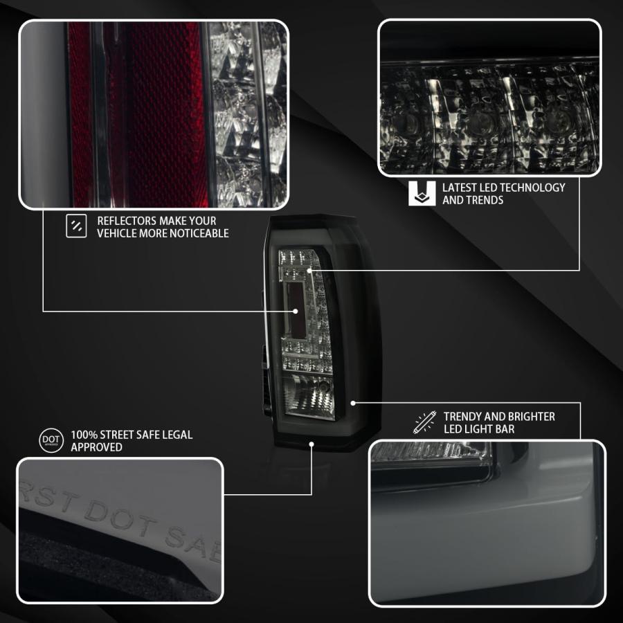 【並行輸入品】Autozensation GMC Yukon XL 光沢ブラックスモークレンズ LED リアテールライト ブレーキランプ ペア_6