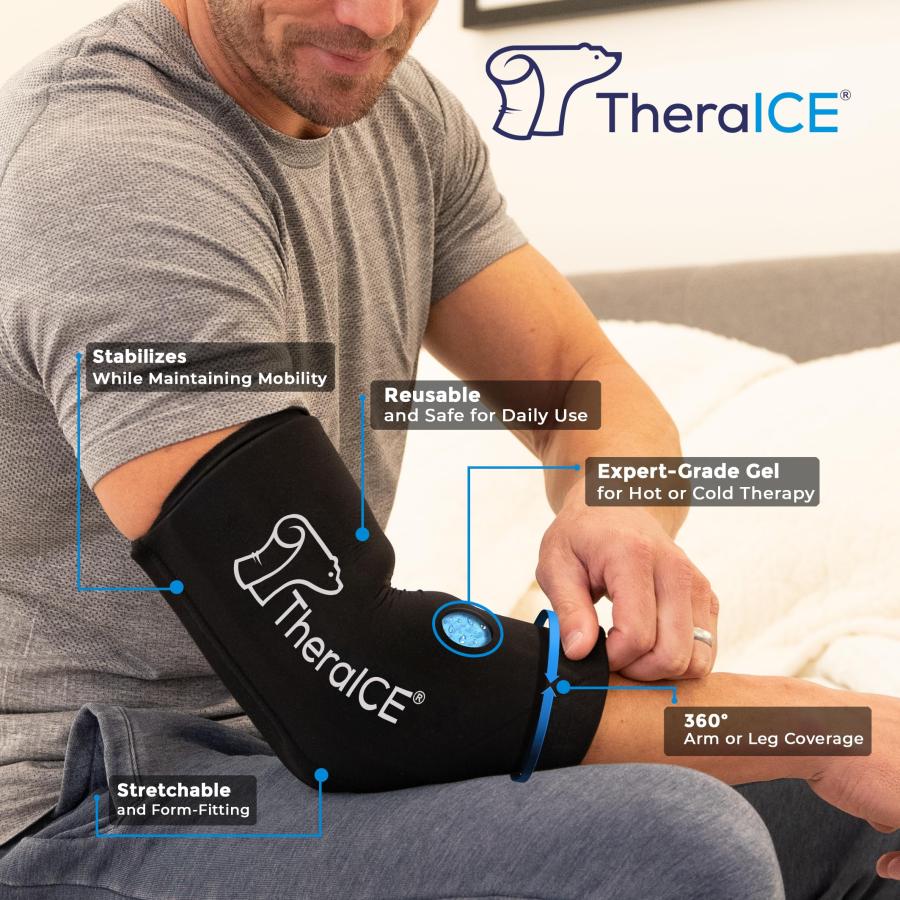 【並行輸入品】TheraICE Elbow & Knee Ice Pack for Injuries Compression Sleeve，