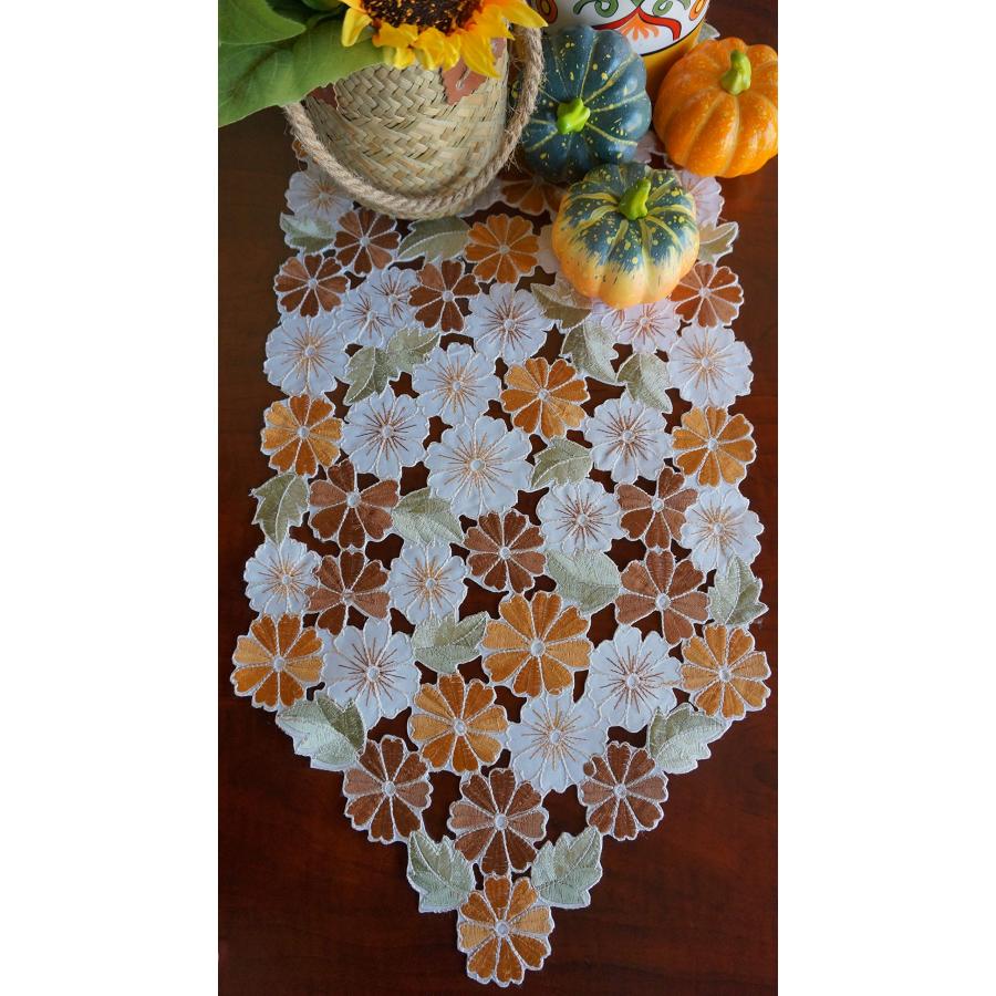 【並行輸入品】GRANDDECO 花柄刺繍テーブルランナー/プレースマット 刺繍 カットワーク 花柄 ドレッサー スカーフ テーブルトッパー ホ_6