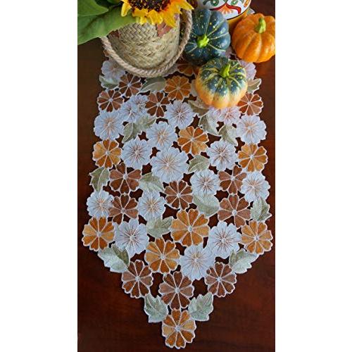 【並行輸入品】GRANDDECO 花柄刺繍テーブルランナー/プレースマット 刺繍 カットワーク 花柄 ドレッサー スカーフ テーブルトッパー ホ_7