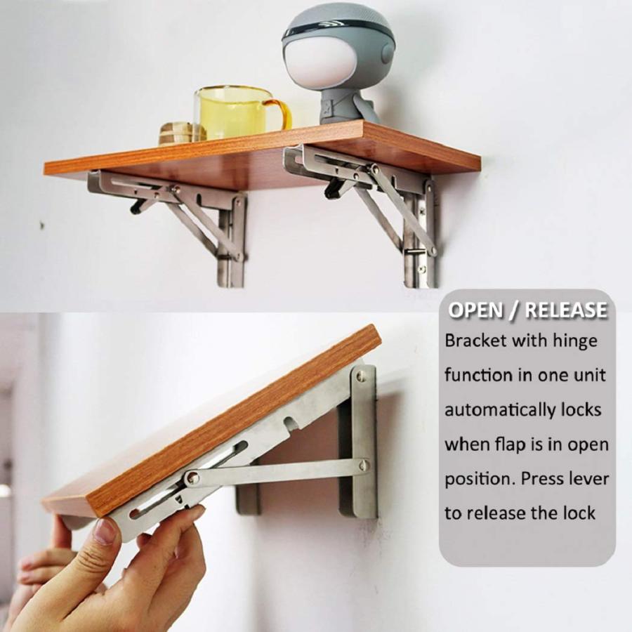 【並行輸入品】Jolitac 折りたたみシェルフブラケット 12 Inch シルバー Jolitac Folding Shelf Bracketの画像