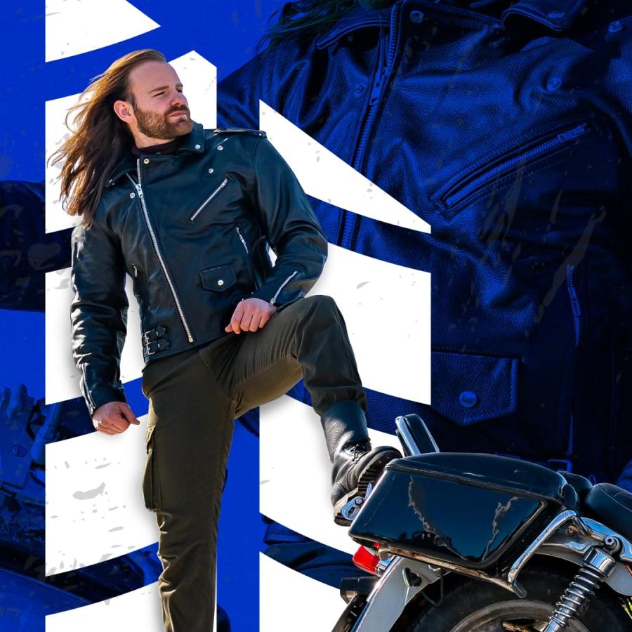 並行輸入品】レザーオートバイジャケット メンズ Moto Riding Cafe