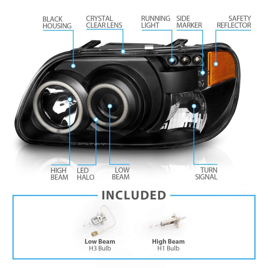 【並行輸入品】AmeriLite ブラックプロジェクター交換用ヘッドライト CCFL Halo LEDセット 95 01 Ford Explor