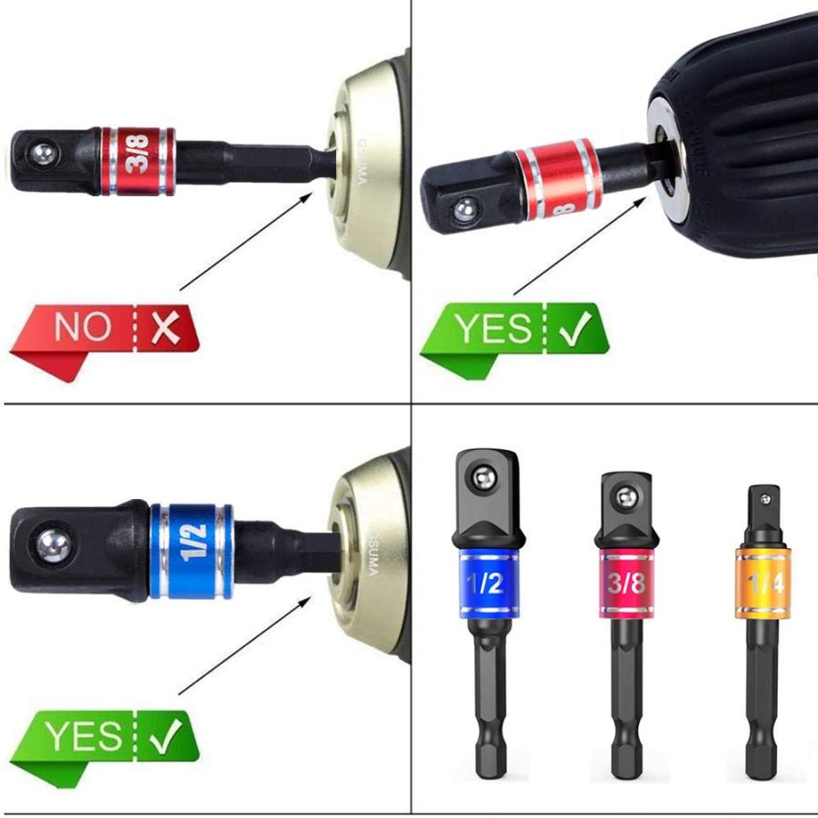 【並行輸入品】3Pcs 1/4 3/8 1/2" Hex Shank Drill Nut Driver Bit Set， Impact Gra_3
