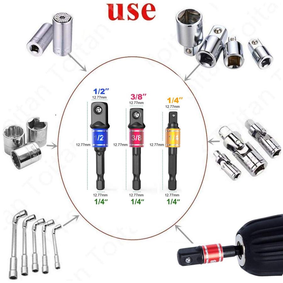 【並行輸入品】3Pcs 1/4 3/8 1/2" Hex Shank Drill Nut Driver Bit Set， Impact Gra_9