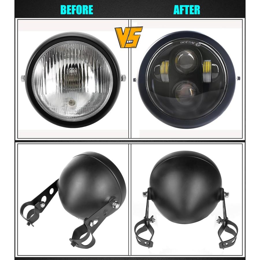 【並行輸入品】DDUOO 5.75インチLEDオートバイヘッドライト ハウジング付き ブラック オートバイヘッドランプアセンブリ For ホンダ 並行_2