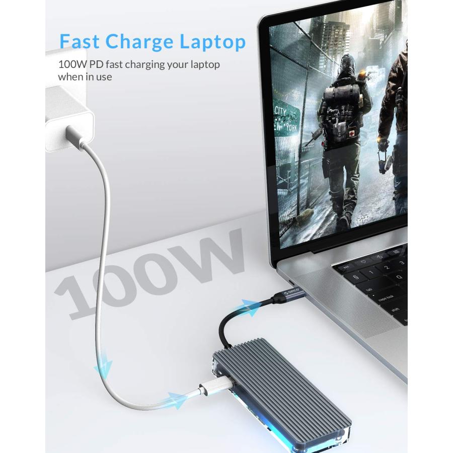 ORICO USB C ドッキングステーション 7 in 1 Type C Dock 100W出力 4K対応 DP1.4 HDMI 並行輸入品｜import-tabaido｜10