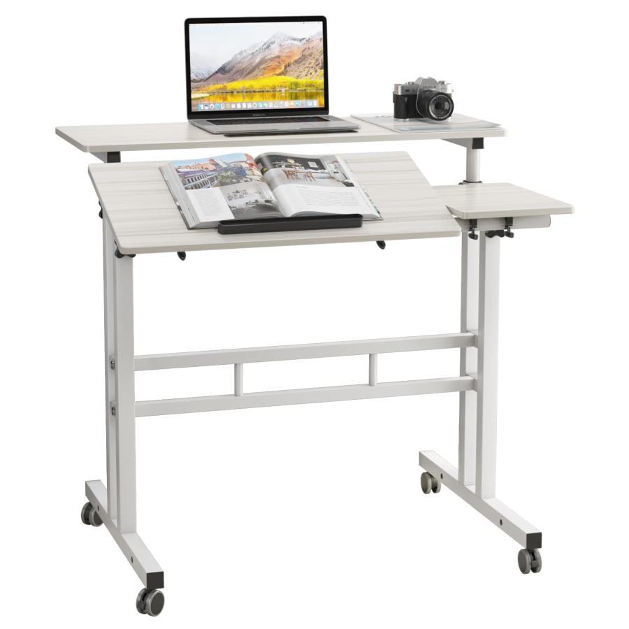 【並行輸入品】DlandHome パソコンデスク 昇降式テーブル 高さ調節可能 67 115cm サイドテーブル スタンディングデスク キャスタ_3